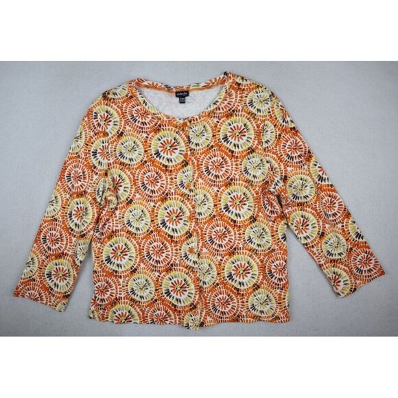 RAFAELLA - WOMEN'S ORANGE PRINT 3/4 SLEEVE STRETCH KNIT CARDIGAN SWEATER - PM - Picture 2 of 7